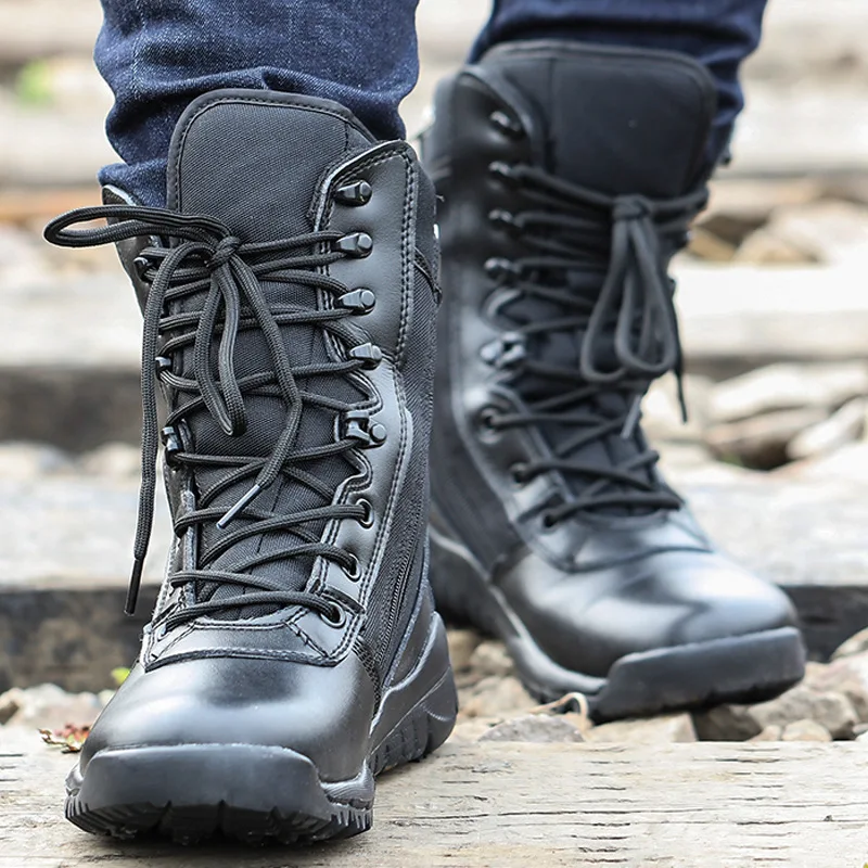 Botines de combate para hombre, botas militares informales con cremallera completa, zapatos tácticos con cordones para escalada al aire libre, verano y otoño - imagen 4