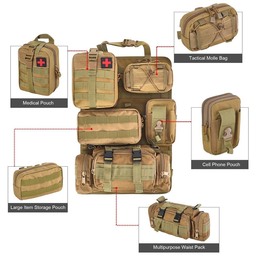 Asiento táctico universal ​ Organizador trasero para vehículo, organizador de Panel Molle, bolsa de almacenamiento con 5 bolsas Molle desmontables para todos los vehículos - imagen 2