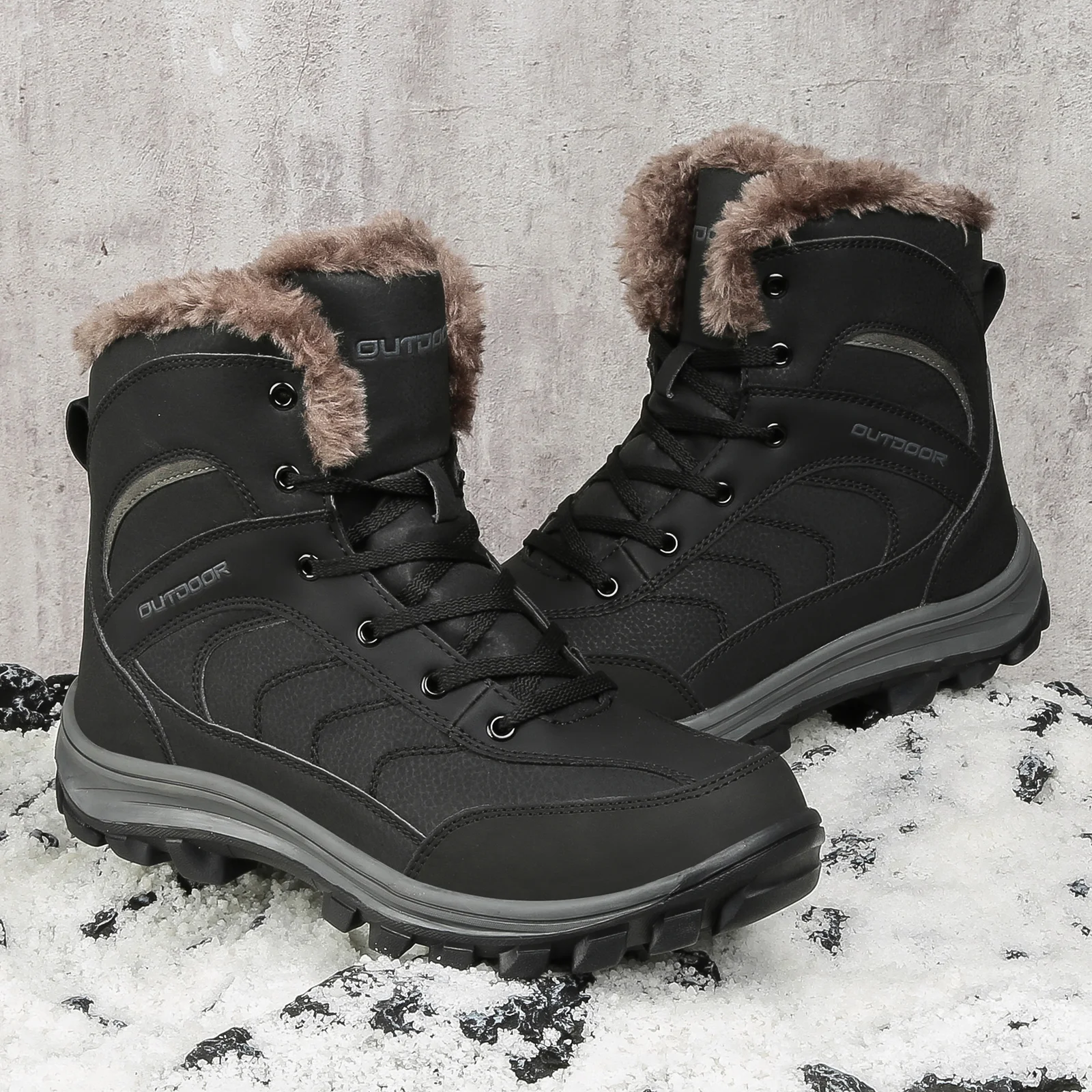 HIKEUP-Botas de invierno para hombre, zapatos de senderismo de gran altura, botas de entrenamiento de campo al aire libre, zapatos de nieve de escalada, talla grande - imagen 5