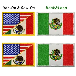 Parche bandera EE. UU.–México bordado para planchar o coser