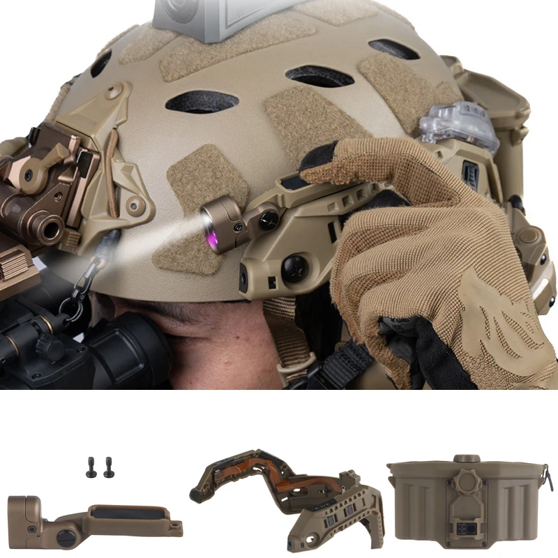Luz táctica para casco con riel de arco, conjunto de caja de batería, luces de señal de cabeza blancas/IR, sistema de iluminación CS para casco de corte súper alto - imagen 2