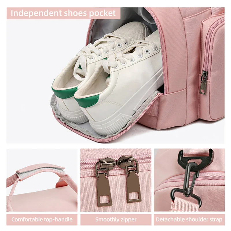 Bolso grande para Fitness, bolso deportivo para mujer, zapatos secos y húmedos, bolsillo, bandolera de un solo hombro, natación, Yoga, gimnasio, mochila de viaje - imagen 5