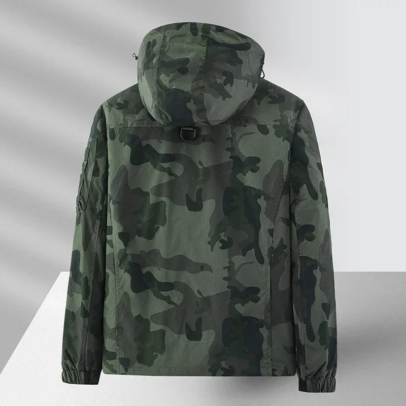 Chaqueta Cargo con capucha para hombre, cazadora de camuflaje para exteriores, cortavientos de camuflaje, abrigos de trabajo informales para hombre, otoño - imagen 3