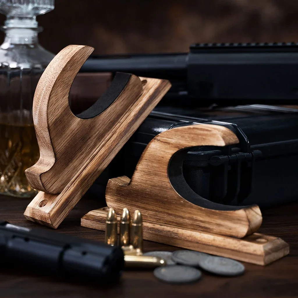 Soporte de madera para pistola, montaje en pared, colgador de exhibición para pistola, almacenamiento seguro para escopeta, Rifle, escopetas, espada, arco, organizador de almacenamiento - imagen 5