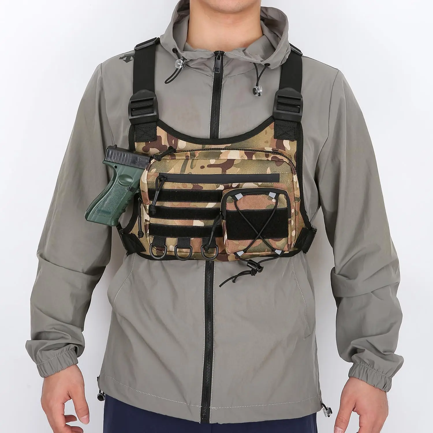 AQzxdc Bolsa de pecho para deportes al aire libre para hombres, funda para chaleco en el pecho que se adapta a la mayoría de las pistolas, paquete de pecho de viaje EDC para correr, senderismo - imagen 2