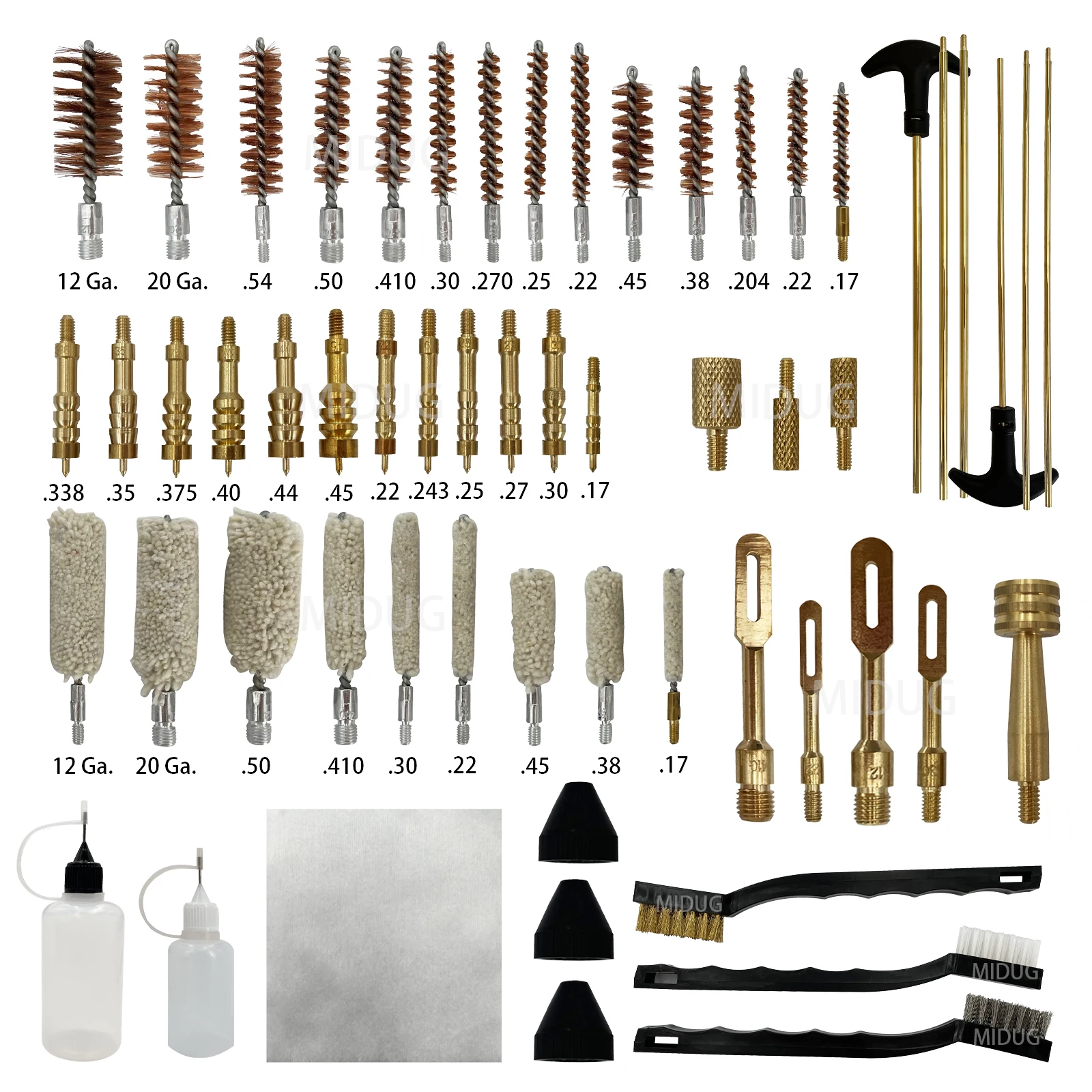 MIDUG Kit de limpieza de pistola Universal, estuche para pistola, Rifle, pistola, herramienta de cepillo para caza, escopeta, 9mm, calibre 12, calibre.40/.45 - imagen 5