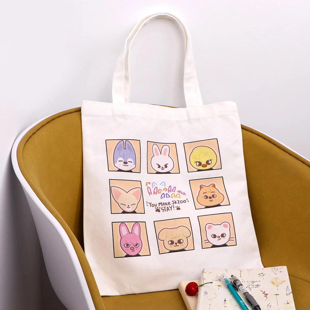 Bolso de mano de lona con animales de dibujos animados, bolso de compras para mujer, bolso de hombro de colegio plegable, bolsa de almacenamiento de moda - imagen 3