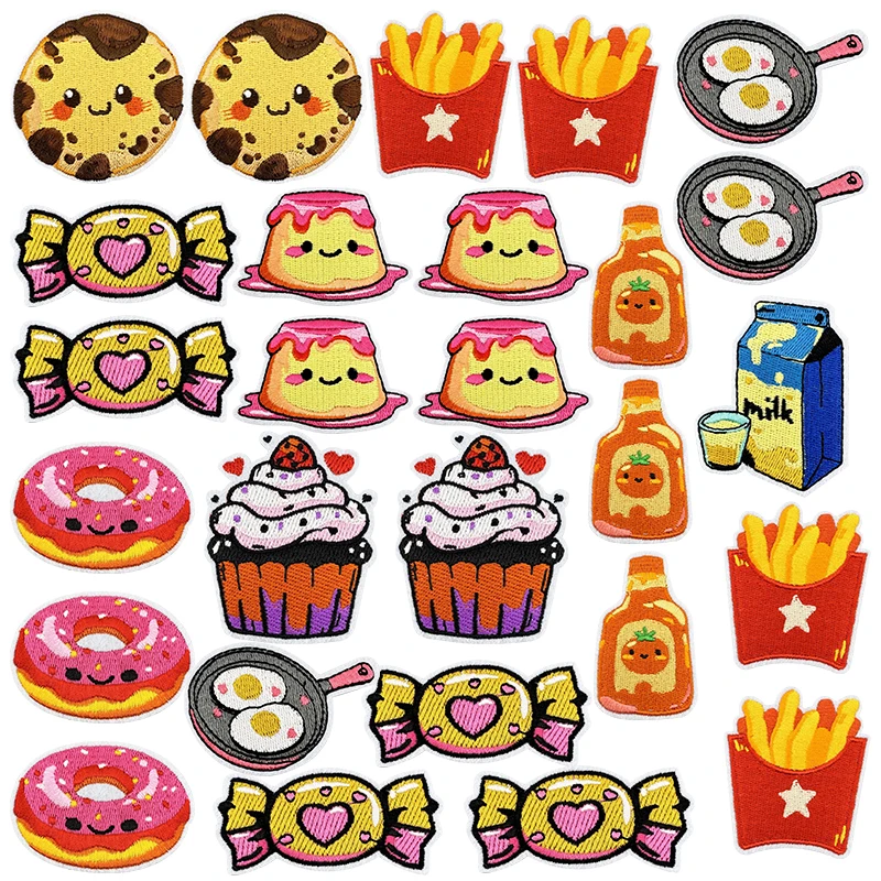 10 unids/lote de parches termoadhesivos para planchar y pudín de pastel dulce para ropa, parche bordado de Donut en camiseta, sombrero, logotipo DIY - imagen 2