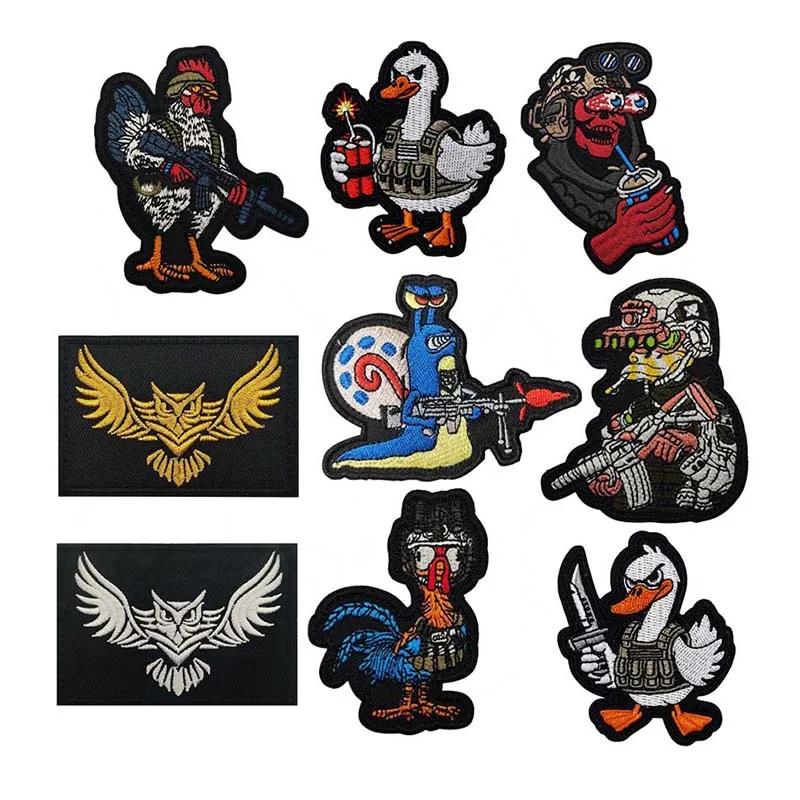 Parches bordados con apliques de ropa, emblema de moral táctica, búho, gallo, pato, caracol, insignia militar de animales para mochila, sombrero - imagen 2