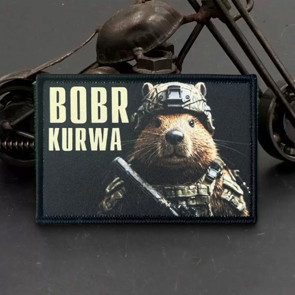 Parche táctico de dibujos animados de castor BOBR KURWA, parches de gancho y bucle, insignia de moral militar, brazalete del ejército, pegatinas para mochila - imagen 5