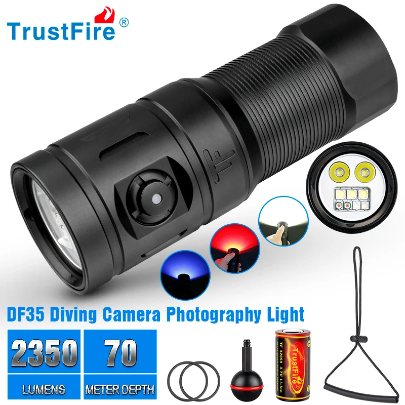 Trustfire-linterna de buceo profesional DF35, 2350 lúmenes, alta potencia, batería 32650 Led, UV roja, subacuática - imagen 2