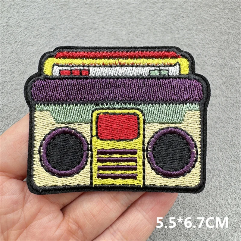 Parche bordado de cinta musical para planchar para ropa, parches fusibles DIY, bola de discoteca, corazón, patrón a cuadros, parche adhesivo, insignia - imagen 4