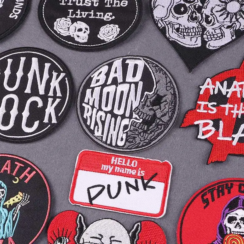 Parches bordados de rayas de calavera para ropa con plancha, parches Punk DIY, insignias de ropa en mochila - imagen 2