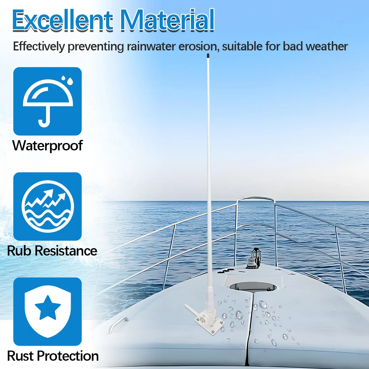 ABBREE VHF Antena marina Conector PL259 de protección contra óxido de fibra de vidrio impermeable con 180 °   Soporte de base giratoria para yate y barco - imagen 2