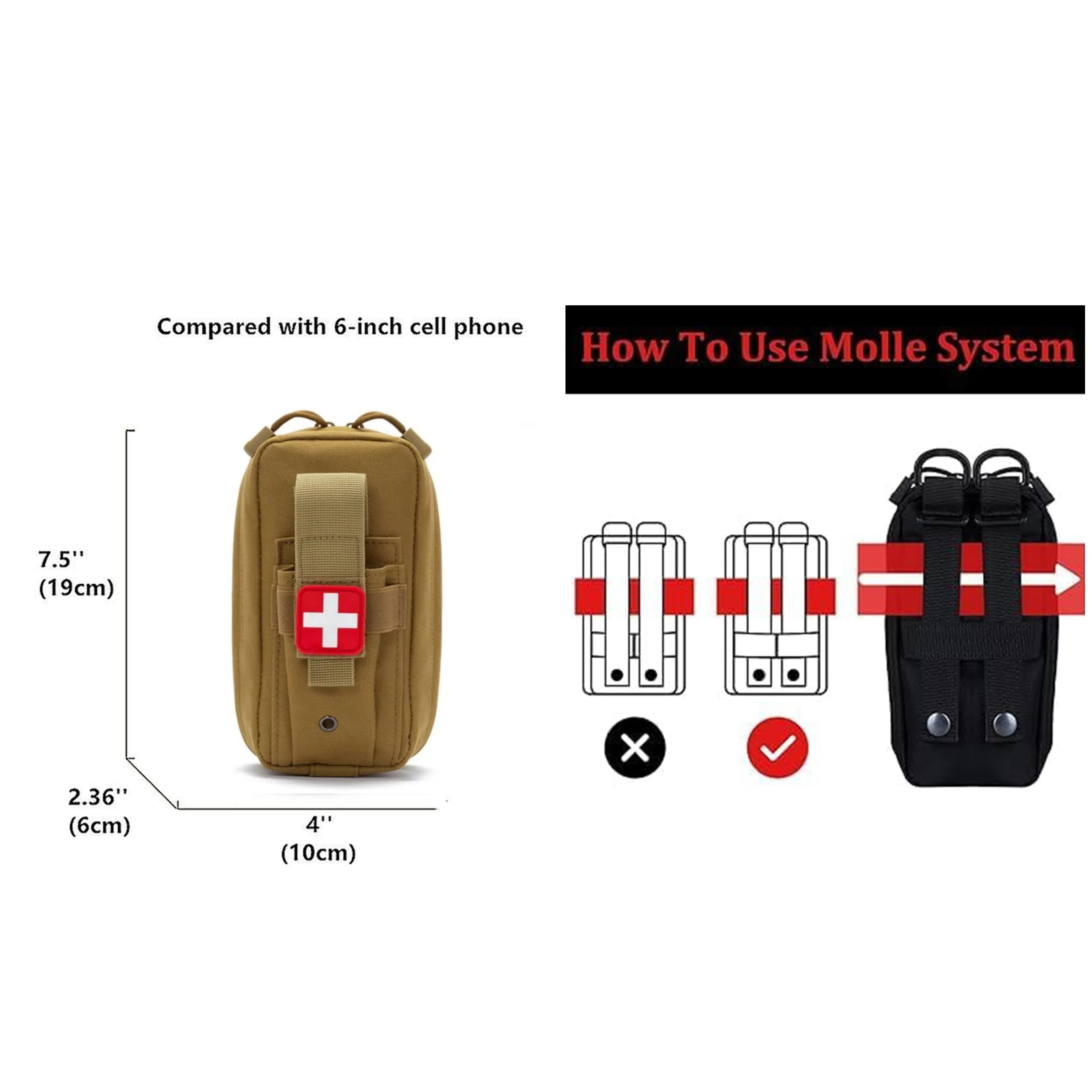 Riñonera táctica EDC Molle y bolsa táctica de primeros auxilios EMT, pequeña bolsa de primeros auxilios con soporte para teléfono para caza y senderismo - imagen 3