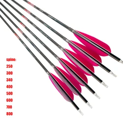 12 Uds Linkboy tiro con arco flechas de carbono puro pluma de pavo de 5 pulgadas para arco compuesto arcos y flechas de caza tiro