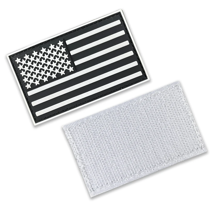 Insignia de bandera americana adhesiva mágica en blanco y negro, se puede conectar a chalecos y mochilas de caza. - imagen 2