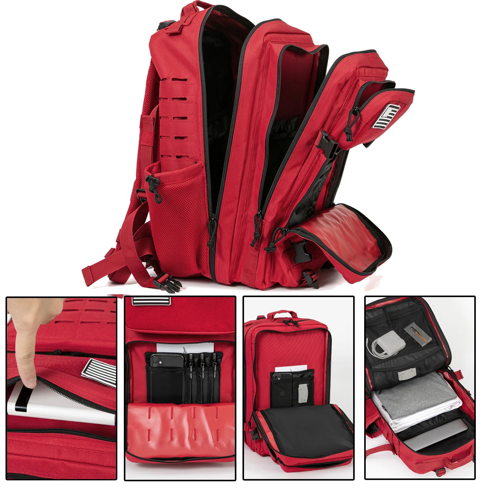 Mochila táctica de 25L/45L para exteriores para mujeres/hombres corte láser Molle senderismo paquete de 3 días mochila escolar mochila de gimnasio con portavasos doble - imagen 5