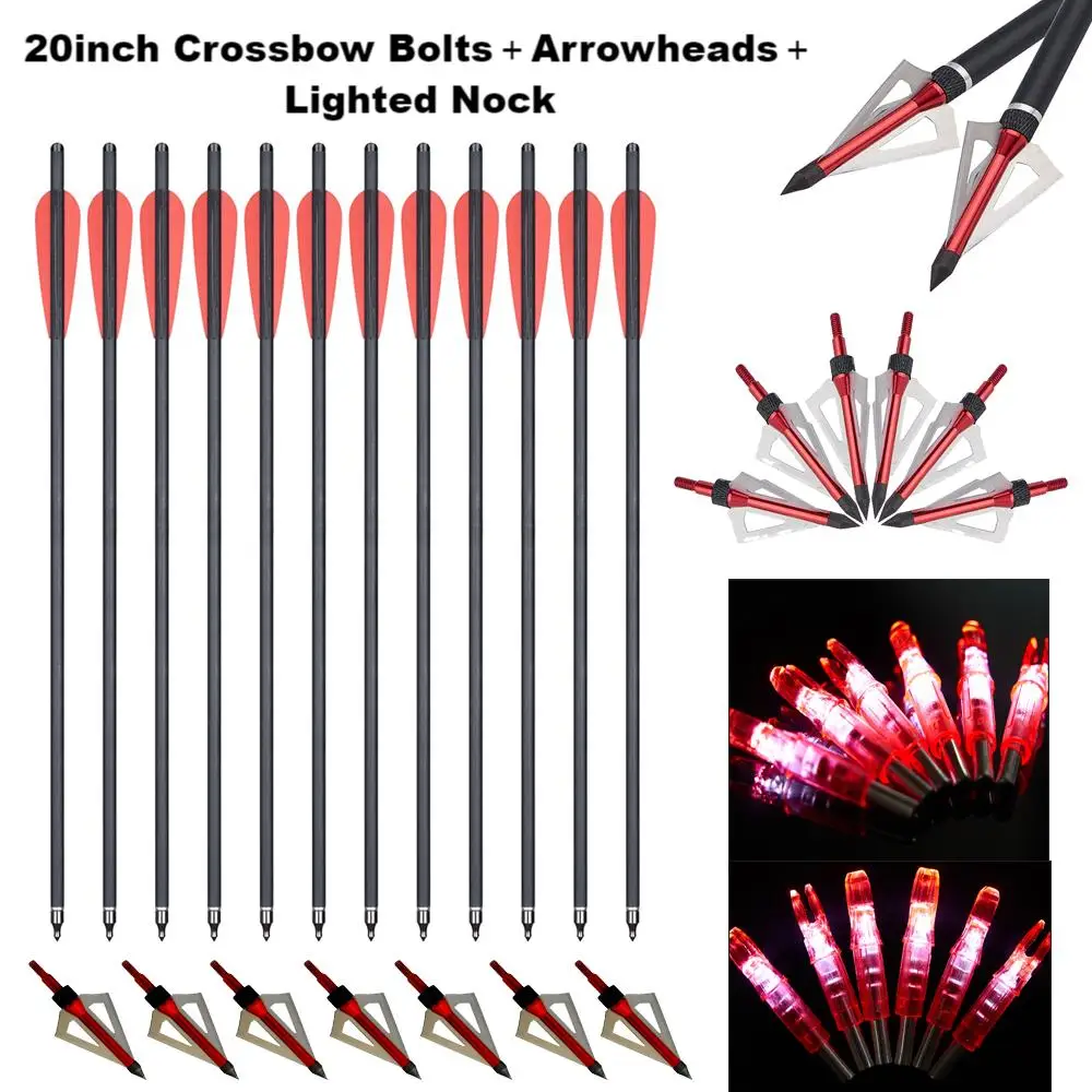 Pernos de ballesta de 20 pulgadas, puntas de flecha reemplazables, Nock iluminado ID6.2mm, accesorios de práctica de caza nocturna al aire libre