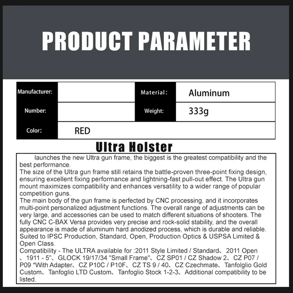 Nueva funda táctica IPSC USPSA IDPA de aluminio CR Speed Shooter de extracción rápida CNC C-BAX funda de competición de tiro - imagen 2