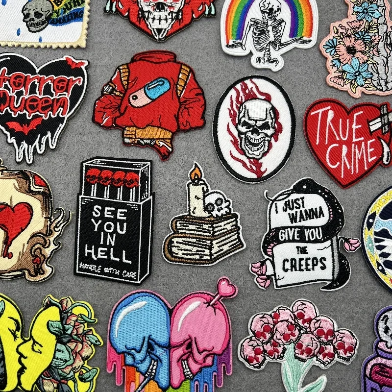 Parche de calavera para ropa, parches bordados Punk para ropa, parche para planchar en ropa, parches termoadhesivos, insignia para chaqueta, pegatina DIY