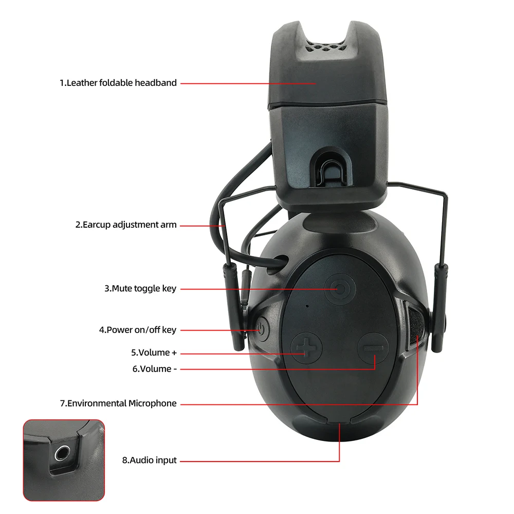 TS TAC-SKY Protección auditiva táctica sobre la oreja Auriculares electrónicos de seguridad para disparar con Bluetooth y almohadillas para los oídos de silicona - imagen 4