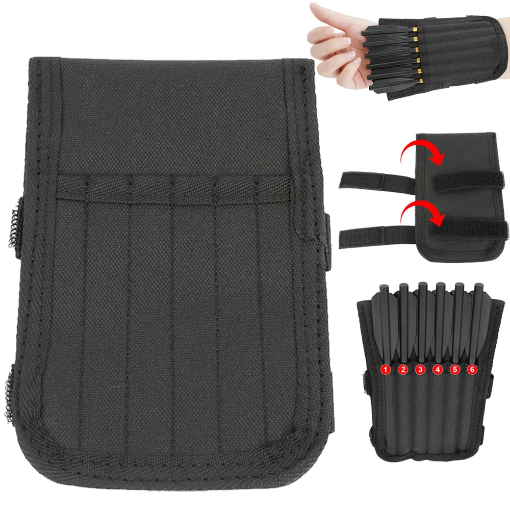 Bolsa de flecha de 6 agujeros para tiro con arco, ballesta, flecha, soporte de bolsillo para muñeca, aljaba de flecha, mano izquierda y derecha para accesorios de caza