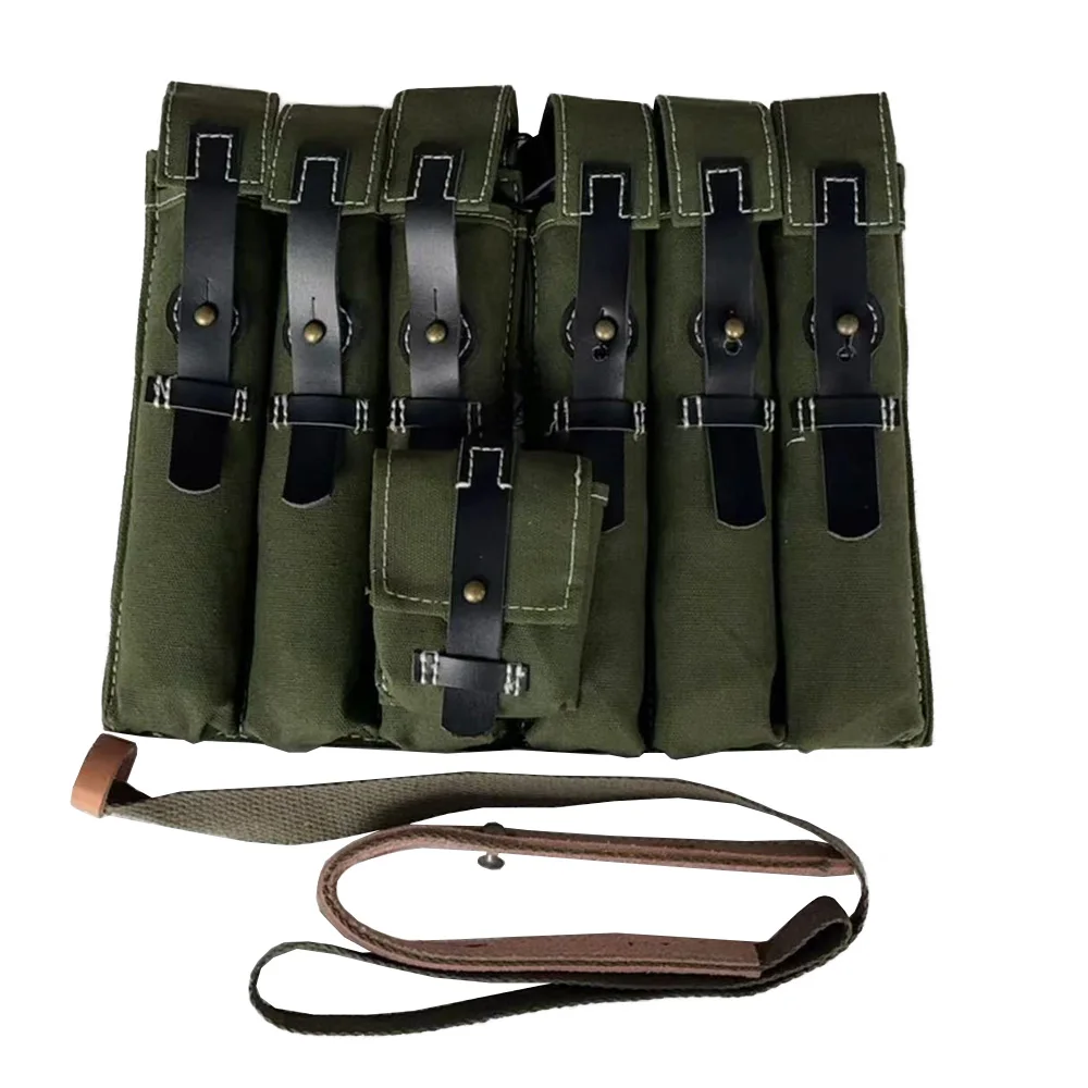 Kit de lona alemán para hombre, cartera dura verde, Kit Vintage con correa de piel de vaca, Kit MP38 MP40, paquete de equipo de la Segunda Guerra Mundial - imagen 3