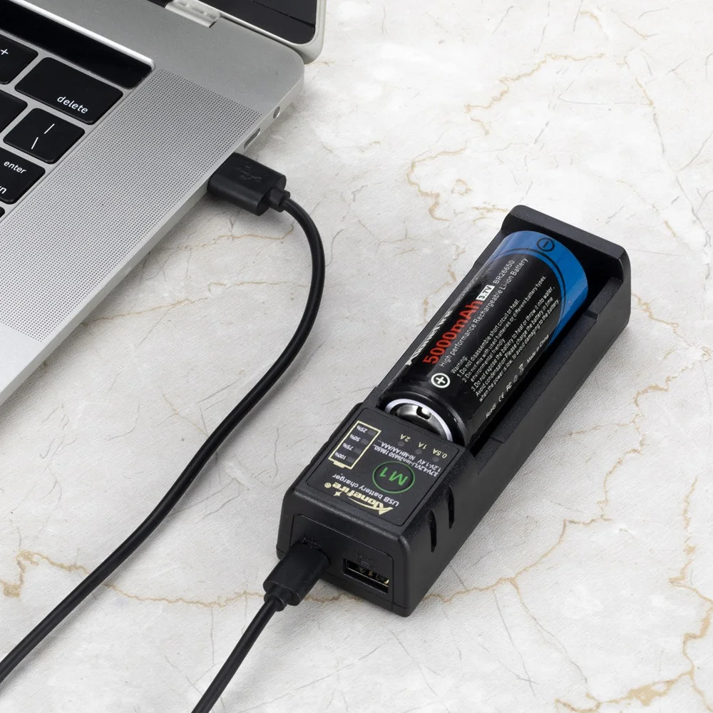 Alonefire M1 cargador USB 3,7 V Li-ion/1,2-1,4 V Ni-MH Ni-Cd linterna frontal batería para 26650/16340/21700/18650/AA/AAA - imagen 5