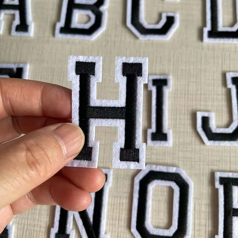 Parches de tela con letras del alfabeto A ~ Z/negro, pegatinas de transferencia, apliques bordados, parche para planchar para ropa, insignias de uniforme - imagen 5