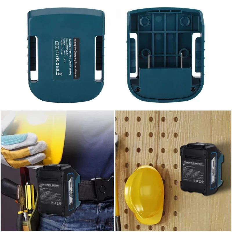 Adaptador de cargador USB para batería de iones de litio Makita/Ryobi/Greenworks, 40V, puerto tipo C, soporte para estante de almacenamiento de batería - imagen 5