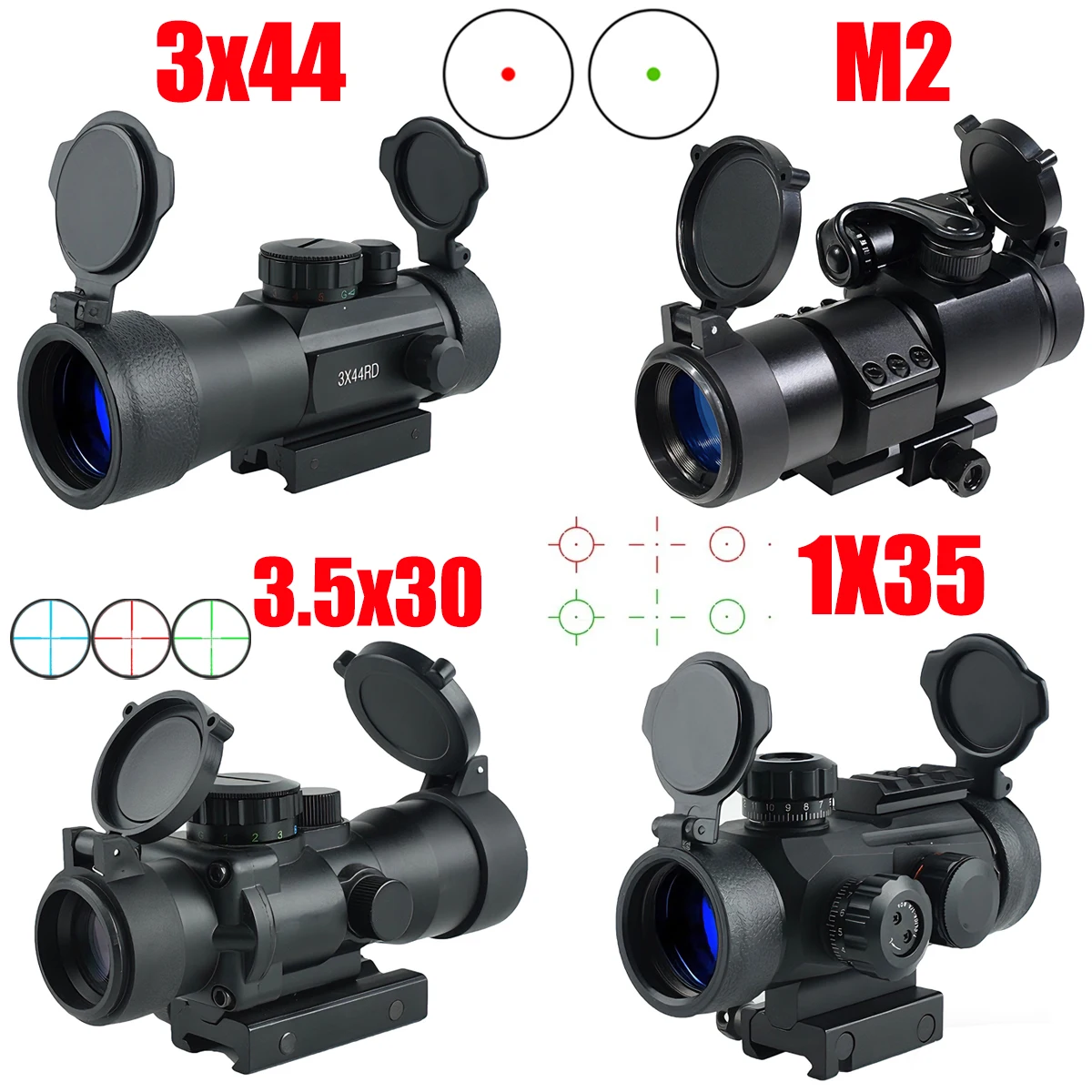 Mira telescópica compacta óptica M2 punto rojo verde 3x44 3,5x30 RGB mira láser equipo táctico tres iluminado para riel Picatinny