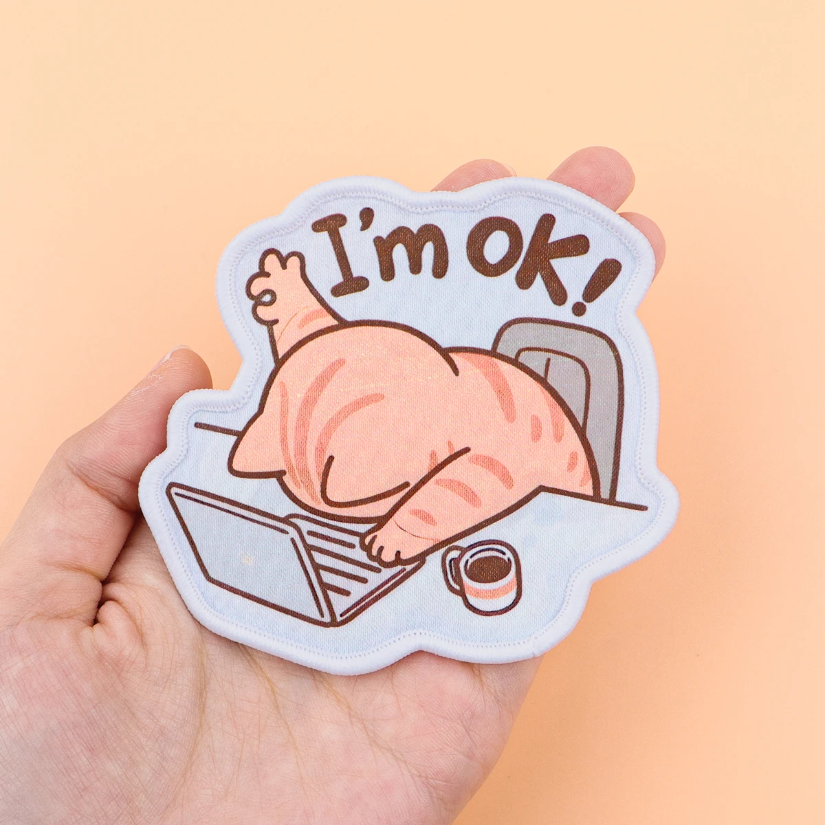 Estoy OK, parche para planchar, parche para ropa, bonito parche bordado de gato de oficina, accesorios de ropa, pegatinas de costura