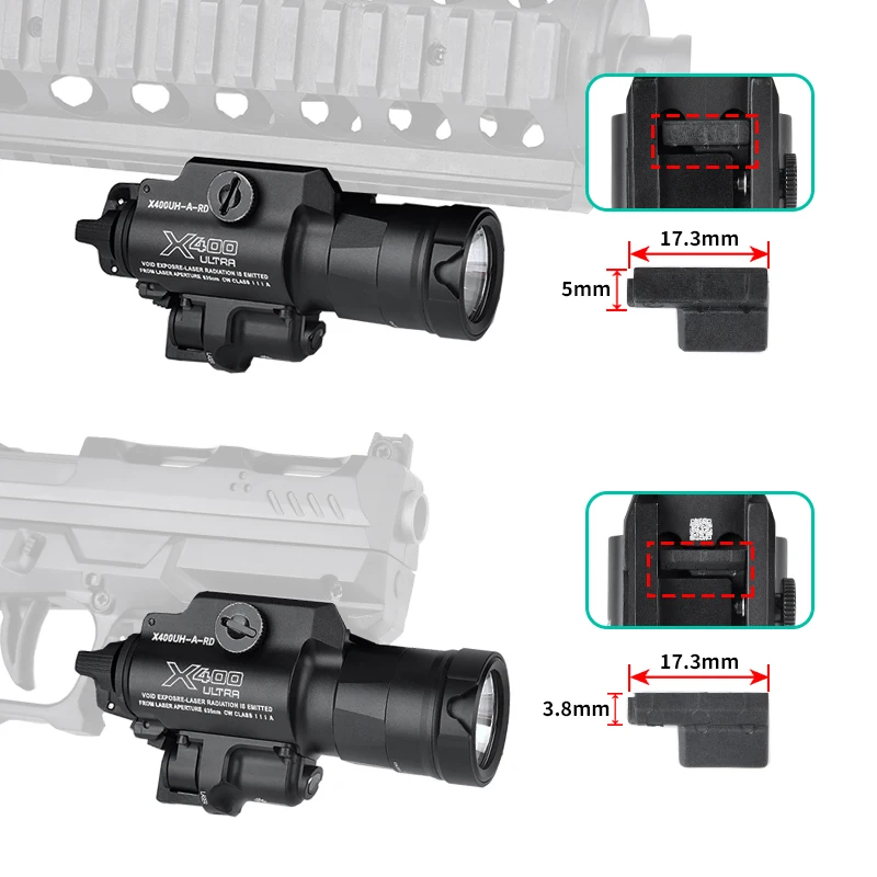 Surefir táctico X400 X400V X400U X300 rojo/verde WADSN linterna Airsoft pistola caza Scout luz LED estroboscópica ajuste riel de 20mm - imagen 2