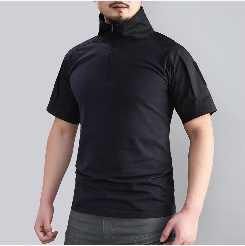 Camiseta táctica de verano para hombre, camisa de manga corta, traje de rana de camuflaje negro, camisa de combate, ropa de entrenamiento de caza - imagen 2