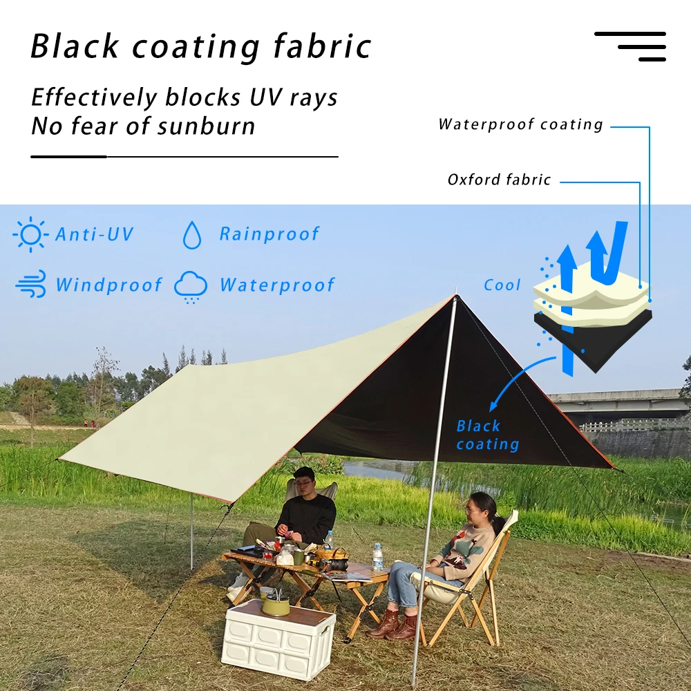 Pantalla de lona recubierta de color negro, membrana de sombra para acampar, lona impermeable para exteriores, refugio, parasol, toldo con UV50, 3x4, 3x3m - imagen 2