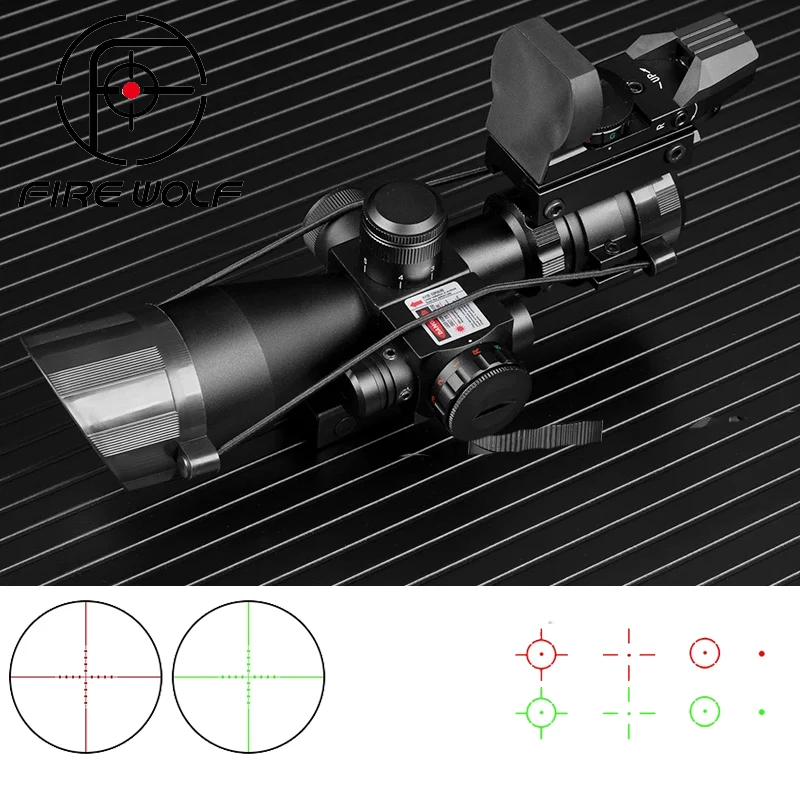 Mira telescópica para Rifle táctica R, mira telescópica iluminada para caza con láser + traje combinado de punto rojo reflejo, buena calidad, 2,5-10x40
