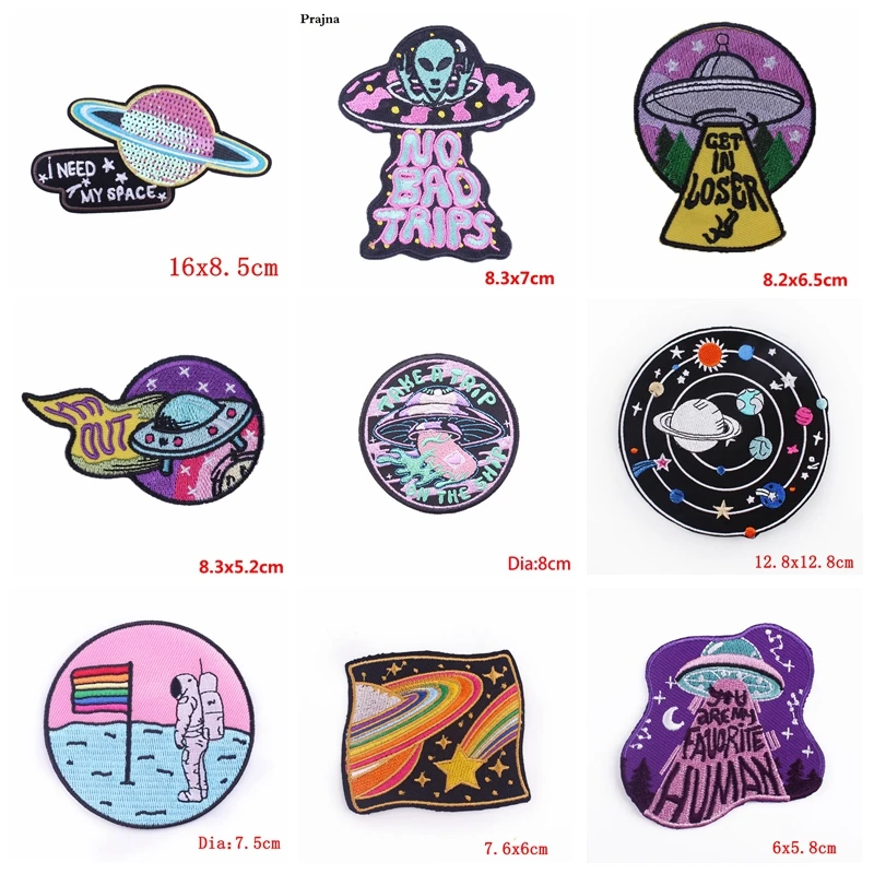 10 Uds. De parches bordados de astronauta OVNI espacial para ropa, parche de dibujos animados DIY, parches para planchar para ropa, insignias para coser - imagen 5