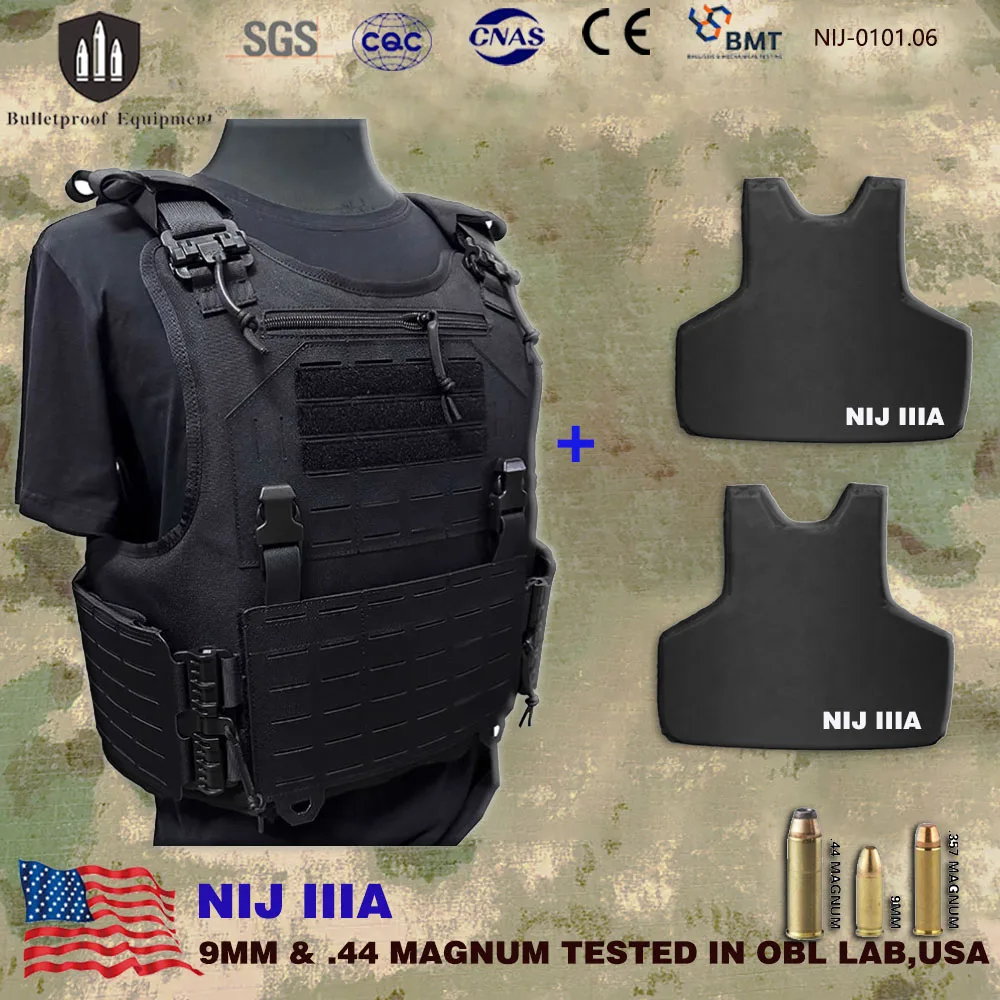 NIJ IIIA-portador de placa de liberación rápida, ligero, corte láser, táctico a prueba de balas, entrenamiento de caza al aire libre, chaleco Molle de seguridad