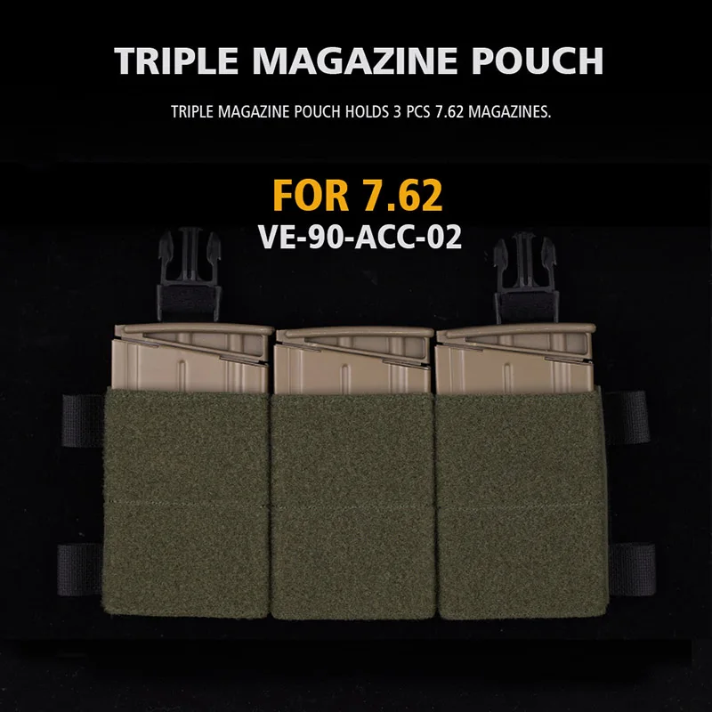 Bolsa Triple para revistas 5,56/7,62 para chaleco táctico LV119/HSP/Scarab con hebilla de tamaño 2,5 CM bolsas Airsoft Mag - imagen 2