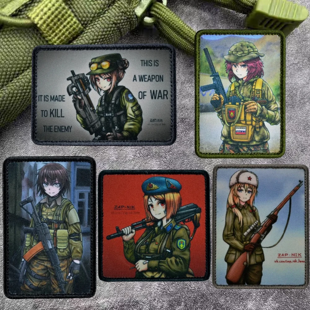 Insignia de moral de paracaidistas de Anime de Manga Mosinka, parche impreso P90, gancho y bucle militares tácticos de primera línea para niñas, pegatinaЕК-971 - imagen 2