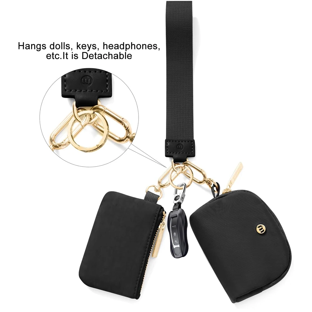 Cartera con llavero, Mini billeteras con cremallera alrededor de la muñeca para mujer, bolsa doble desmontable, monedero portátil, billeteras pequeñas - imagen 5