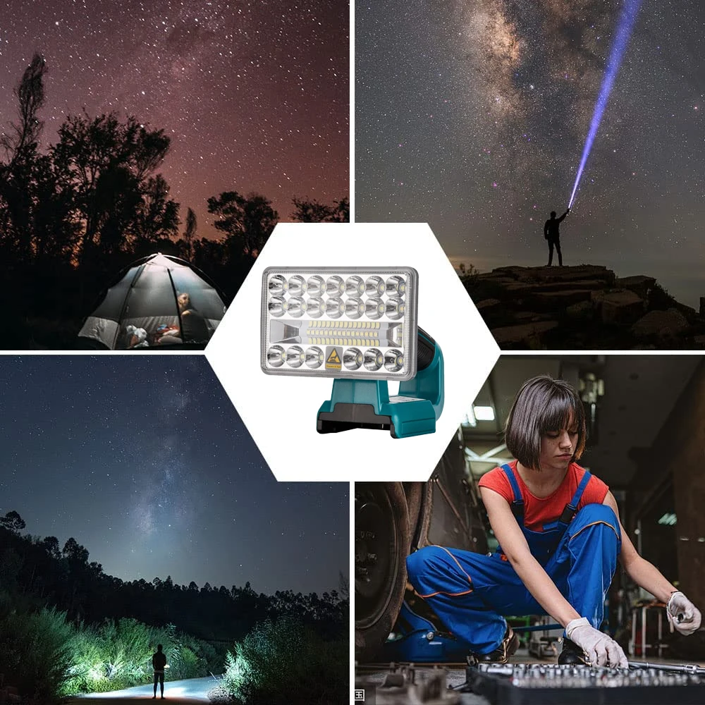 Lámpara LED de trabajo de 18V, linterna para exteriores, foco de luz para Makita BL1430 BL1830, batería de litio, iluminación para exteriores con USB - imagen 4