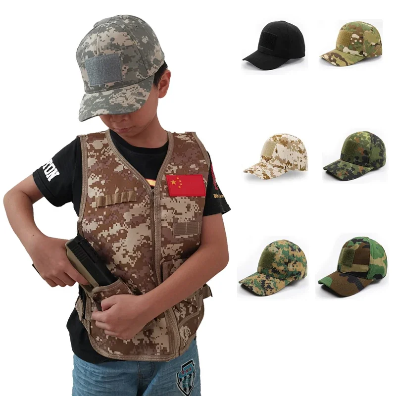 Gorra militar táctica para niños de 8 a 14 años, gorras militares a rayas para deportes al aire libre, gorra de camuflaje, gorra de béisbol para senderismo Airsoft - imagen 2