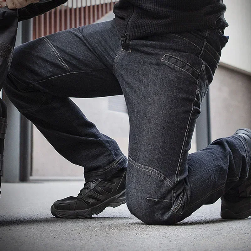 Pantalones vaqueros Cargo tácticos para hombre, pantalón de trabajo para deportes al aire libre, elásticos, rectos, resistentes al desgaste, multibolsillo, combate militar - imagen 4