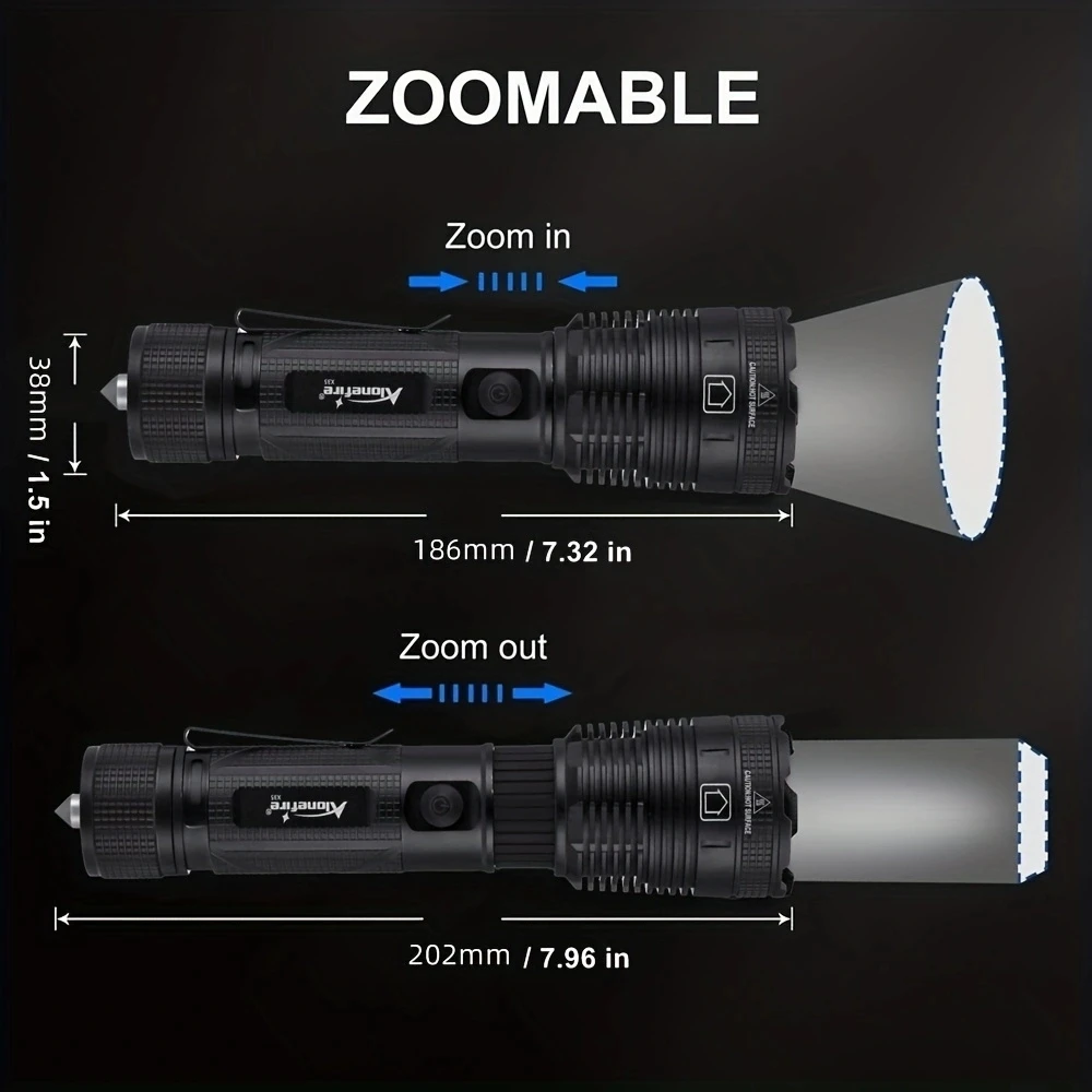 Linterna LED con Zoom de altos lúmenes de 40W, lámpara XHP90 recargable por USB de alta potencia para exteriores, caza, pesca, escalada, aventura - imagen 4
