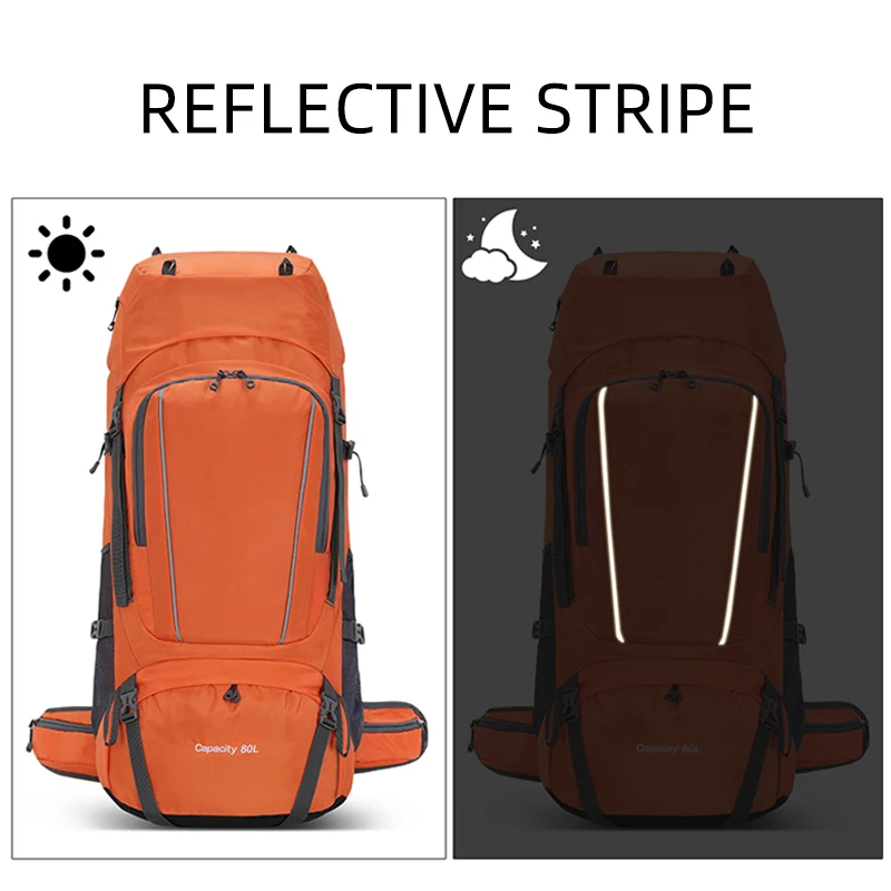 Mochila Montañismo al aire libre, compartimento para zapatos, escalada, senderismo, Camping, bolsa de hidratación con raya reflectante de gran capacidad - imagen 5
