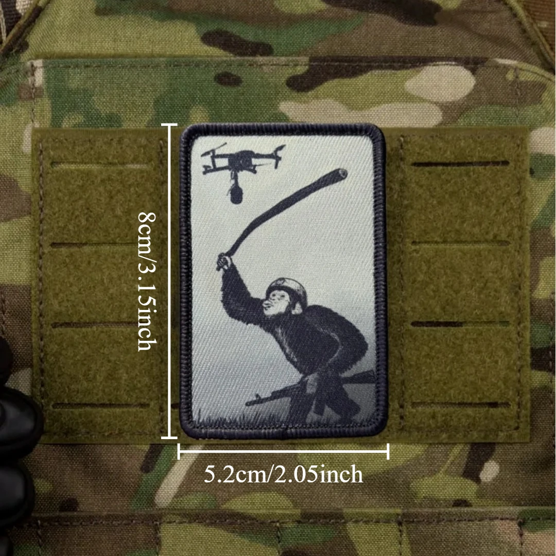 Parches tácticos de moral de Dron de ataque orangután "Evolution", brazalete del ejército militar, mochila, pegatina decorativa con gancho impreso - imagen 2