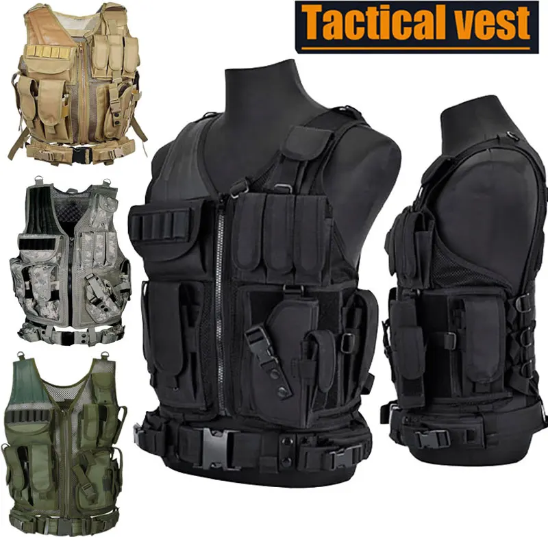 Chaleco táctico del ejército Swat con múltiples bolsillos, chalecos de armadura corporal de combate en la jungla, caza de seguridad, juego CS al aire libre, chaqueta de entrenamiento Airsoft - imagen 2