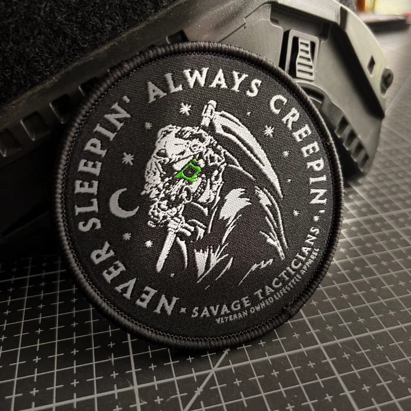 Parches tácticos Reaper, gancho y bucle bordados, nunca duerma siempre, insignia de moral espeluznante, brazalete militar, pegatina para mochila - imagen 4